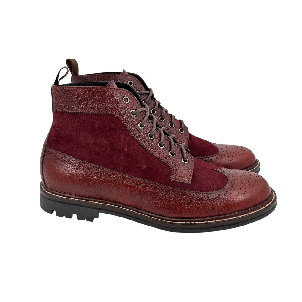 TAFT Boston Mens Burgundy Leather Suede Brogue Lace Up Combat Dress Boot 13 D